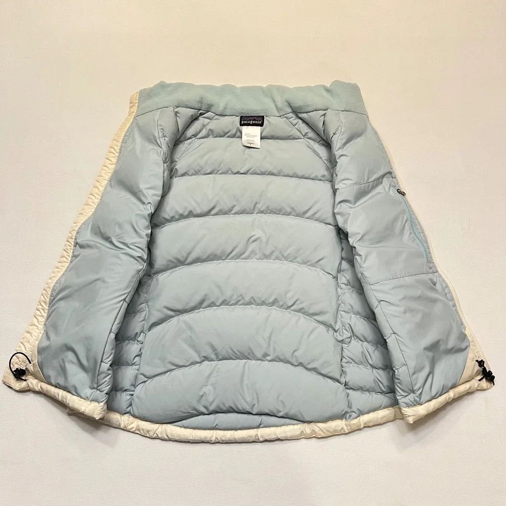 Patagonia Cream Aqua Outdoors Hiking Gorpcore Goose Down Puffer Vest Size L